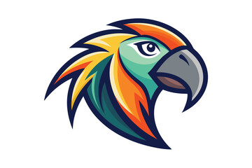 Striking logo presents a colorful parrot head with sharp features and modern design