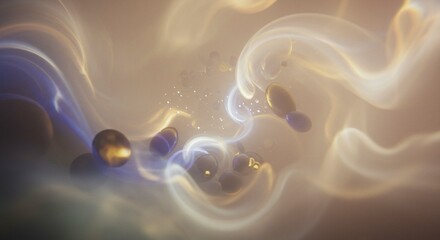 Obraz premium Abstract Swirling Light with Golden and Blue Spheres Ethereal Background Texture