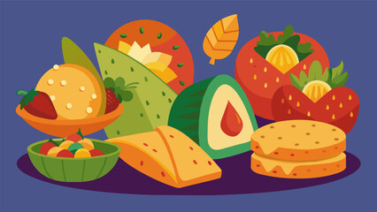 A beautiful display of different kinds of tortillas from classic corn to colorful vegetableinfused versions ready to be enjoyed in various ways.. Vector illustration