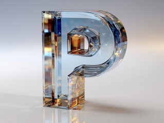 A floating, 3D crystal-like P letter with depth and transparency against a gradient background, giving a holographic impression Sleek, futuristic style with minimalism and clean lines - AI-Generated