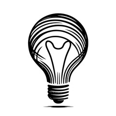 Hand-drawn light bulb sketch, monochrome, idea and innovation symbol
