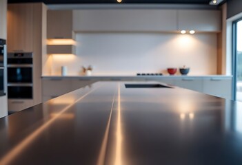 kitchen with a large counter top next to a window