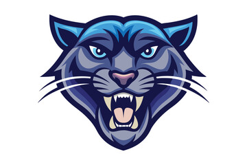 Intense blue panther shows its fangs; the stylized predator growls ferociously in this illustration