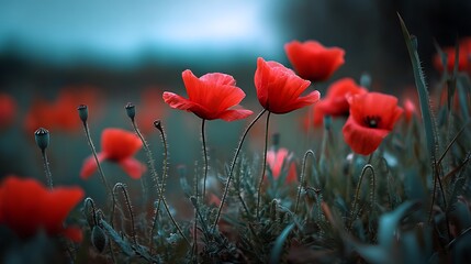 Obraz premium 幻想的な光に浮かぶ赤いポピー