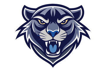 Aggressive panther head with sharp teeth showcases determination and strength in shades of blue and gray