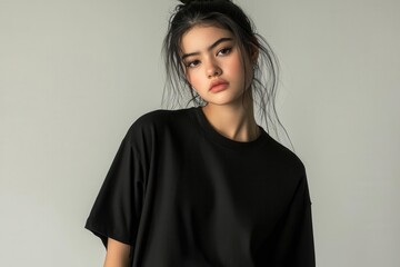 Fototapeta premium Trendy Black Oversized T Shirt Mockup Model