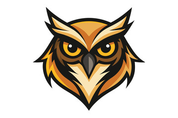 Fierce owl stares intently with golden eyes and feathers outlined in bold black