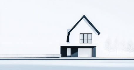 Modern house design, minimalist exterior, with black accents.  White facade, dark roof, and garage.  Simple, contemporary style.  Outdoor setting