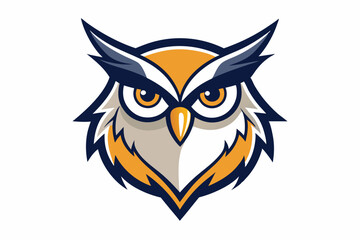 owl head in navy, gold, and gray tones features sharp details and angles