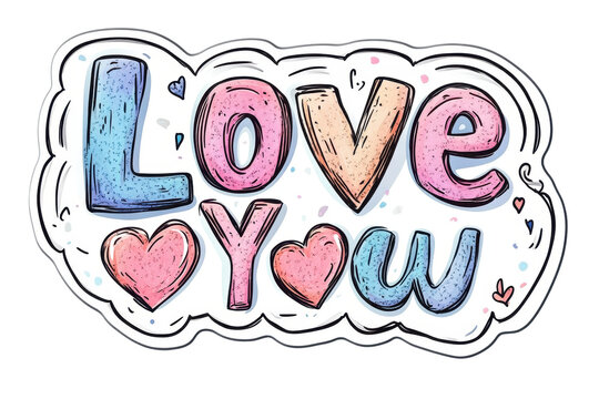 Colorful love you illustration with playful letters and hearts, suitable for greeting cards and digital messages promoting affection and appreciation