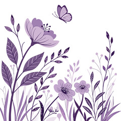 Purple Floral Border Frame with Elegant Roses and Leaves &ndash; Vector Illustration