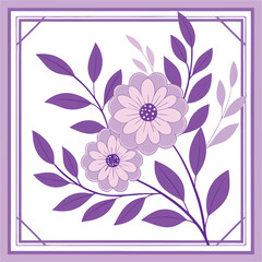 Purple Floral Border Frame with Elegant Roses and Leaves – Vector Illustration