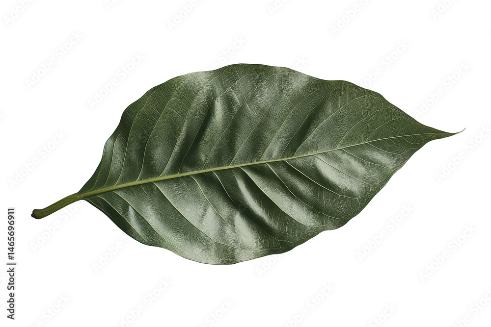 Poster Lush green leaf with intricate textures and shapes on a transparent background suitable for design and creative projects