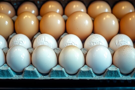 Six fresh brown eggs packed in carton - healthy farm shop protein choice. 