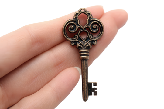 Wooden key shaped like a house on a transparent background evokes home ownership and security vibes for design and decoration projects