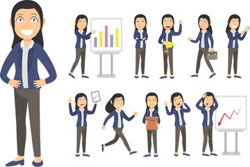 business character vector set with female businessman different pose gestures