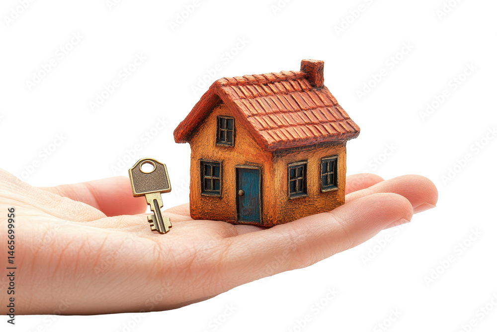Aufkleber wooden key shaped like a house on a transparent background evokes home ownership and security vibes 