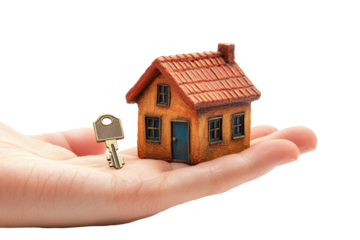 Wooden key shaped like a house on a transparent background evokes home ownership and security vibes for design and decoration projects