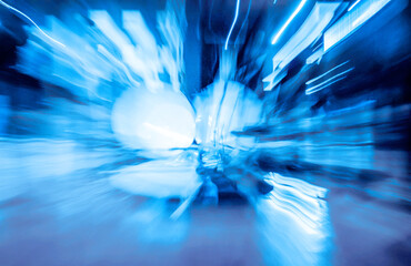 Abstract Irregular Neon Blue Light Composition, Long Exposure Light Painting, Background blur