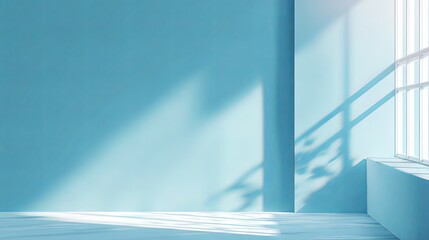 Obraz premium Minimalist Blue Wall with Window and Sill