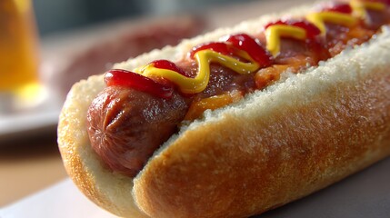 ケチャップ＆マスタードたっぷりのホットドッグ