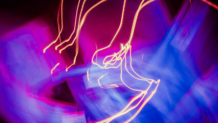 Abstract Irregular Neon Purple Light Composition with Blurred Background, Long Exposure