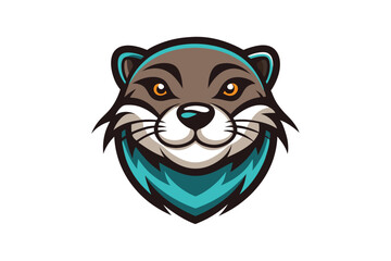 Cartoon river otter head, colored with brown and teal, shows a determined expression