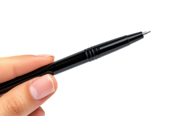 Holding a fountain pen with a shiny nib, designed for elegant writing and drawing on a transparent background for creative projects and designs
