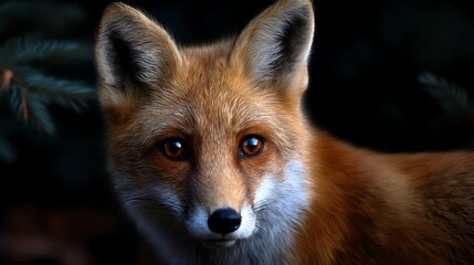 Fototapeta premium 暗がりに佇む警戒心のあるキツネ