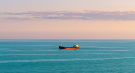 Distant ship on the open water