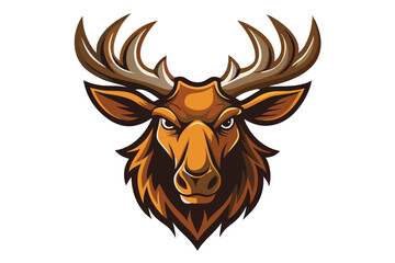 Cartoon deer with sharp eyes is staring forward intently on a white background