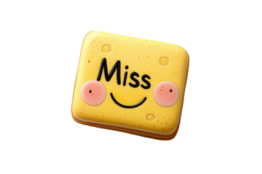 Colorful round button displaying the words Miss You with a smiley face, perfect for expressing affection or longing during any occasion