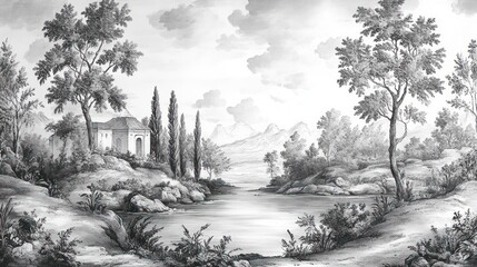 Elegant monochrome landscape painting