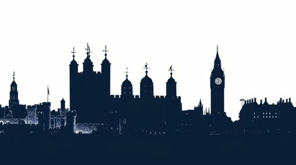 Fototapeta premium London skyline silhouette in navy blue showcasing iconic landmarks on a white background