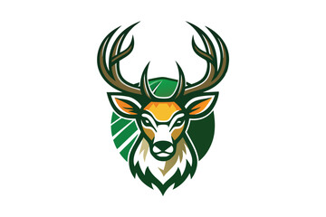 Detailed deer head with antlers, showcasing a mix of brown, green and gold