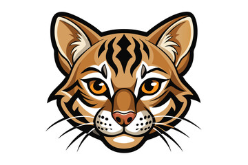 Stylized bobcat head features a detailed fur pattern and intense amber eyes