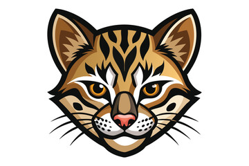 Illustrated caracal cat with golden eyes features bold black stripes and tan fur