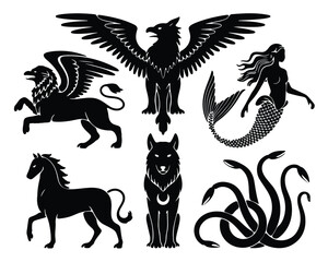 Fototapeta premium Collection of Mythical Creatures Silhouettes