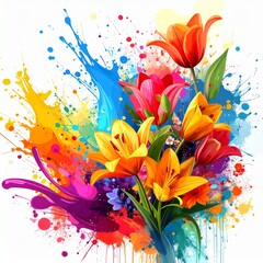 Abstract border frame of flowers painting with summer flowers Celosia background graphic resource