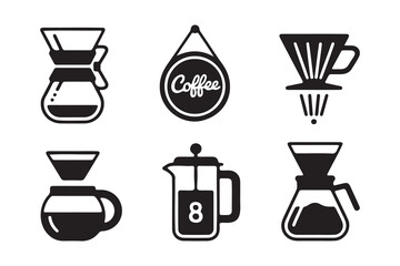 Simple Black and White Coffee Brewing Methods Icons