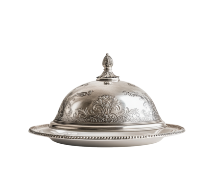 Elegant silver platter serving dish culinary presentation gourmet kitchen isolated on transparent background