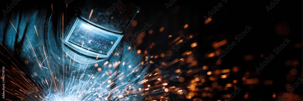 Poster Close-up of Welding Sparks Highlighting the Intricate Process in a Dark Environment With Vibrant Flashes of Light Generative AI
