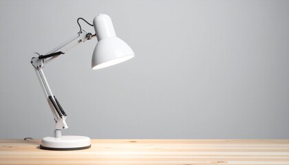 Modern White Desk Lamp on Wooden Table Illumination and Style