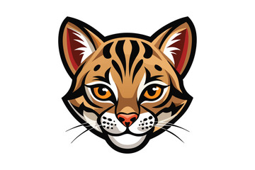 Digitally designed bobcat face with amber eyes displays distinct stripes on a white background