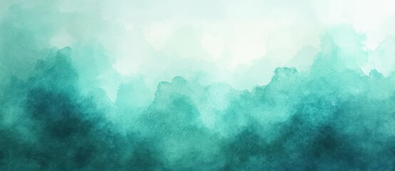 Obraz premium Abstract teal and green watercolor painting with soft blending and misty texture evoking calm and tranquil atmosphere