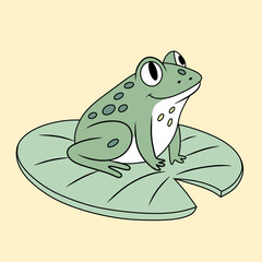 Charming, colored illustration of a green frog resting on a lily pad. Perfect for educational content, nature-themed designs, and digital artwork.