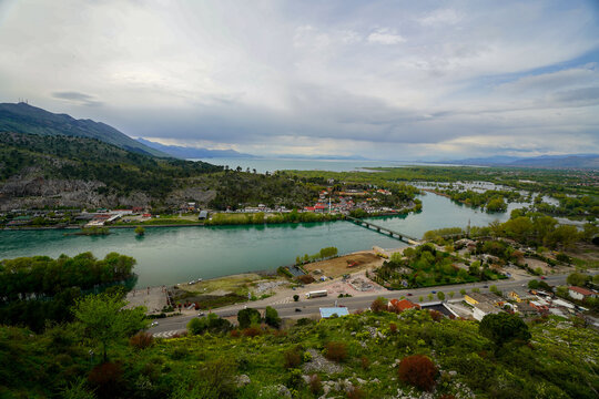 Panoramic view around the Rozafa Castle hill, Shkod&euml;r
