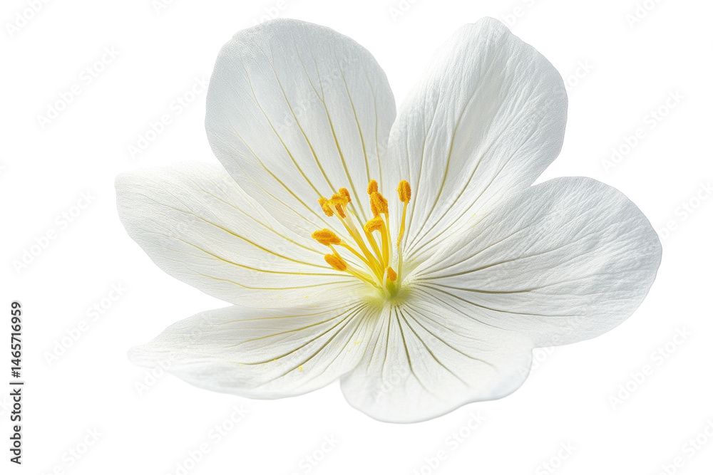 Fototapete delicate white flower with yellow center showcasing intricate details on a transparent background fo