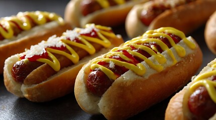 ケチャップとマスタードがかかった定番ホットドッグ