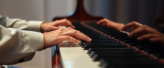 Obraz premium close up of a person playing a piano